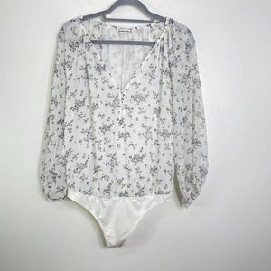 Abercrombie & Fitch Medium Balloon Sheer Sleeve White Floral Print Bodysuit